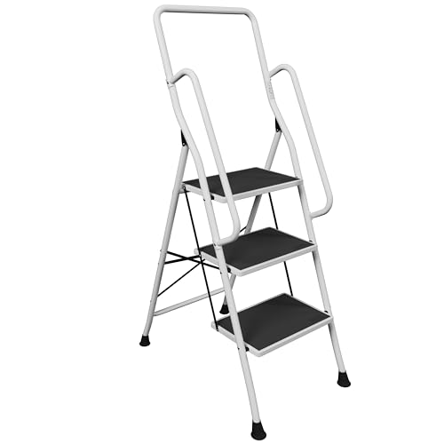 Home Vida 3 Step Ladder With Safety Handrail Foldable Safety Non Slip Matt Safe Heavy Duty