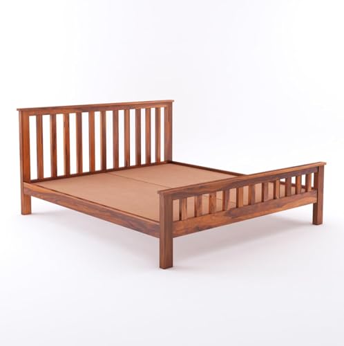 Image of SANKAT MOCHAN Industries Solid SHEESHAM Honey Brown Wooden Queen Size Bed Double Bed Furniture for Bedroom, Living Room, Home & Hostel (Honey Finish) Matters Size (5 * 6) (Double)
