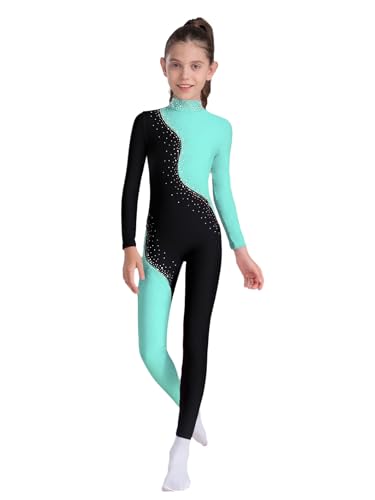 RUNQHUI Mädchen Langarm Turnanzug Ganzkörper Farbbock...