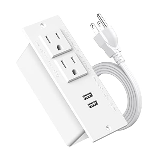 Conference Recessed Power Strip Socket 6.56Ft Cord,Desktop Power Grommet Power Strip with 2-Outlet & 2 USB Ports,Furniture Flush Mount Charging Station,Desk Outlet for Side Table or End Table(White)
