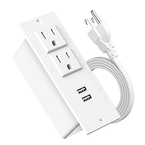 Conference Recessed Power Strip Socket 6.56Ft Cord,Desktop Power Grommet Power Strip with 2-Outlet & 2 USB Ports,Furniture Flush Mount Charging Station,Desk Outlet for Side Table or End Table(White)