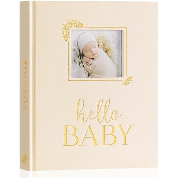 Lanpn Hello Baby książka pamiątkowa, pamiątka z pierwszych 5 lat noworodka z okienkiem DIY, lniana książka dla niemowląt, pamiętnik, album na zdjęcia, album kamieni milowych dziecka dla chłopców