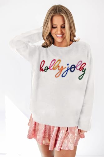 Image of LEMAFER Women 2026 Merry Christmas Round Neck Sequin Letters Sweater Casual Solid Slogan Long Sleeve Pullover Sweatshirt Tops