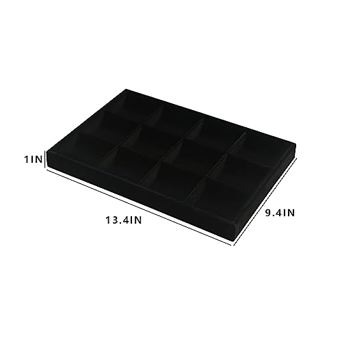 Image of Coward 2PC Black Velvet Stackable 12 Grids Jewelry Organizer Tray Bracelet Display Stand for Selling Velvet Necklace Holder Earring Box Storage (12grid+12grid)