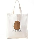 Zeghk Funny Potato Canvas Tote Bag for women, Potato Tote Bag, I'm a Potato Potato Lover Gifts Reusable Grocery Shopping Bag, White, 245GA-TTBA-potato