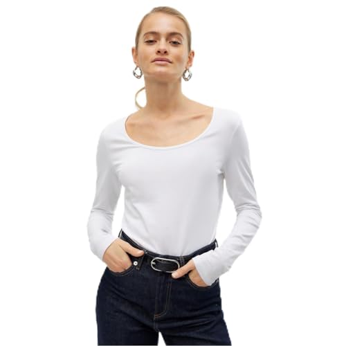 Vero Moda Femme Vmmaxi My Soft Short U-neck Ga T Shirt Manches Longues, Blanc (Bright White Bright White), XS EU