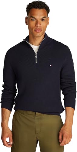 Tommy Hilfiger Jersey con Cremallera Hombre Racking Structure con Cuello Vuelto, Azul (Desert Sky), L