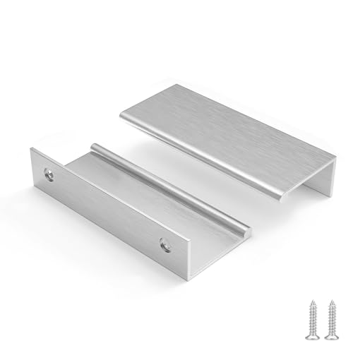 Rergy Drawer Handles Brushed Nickel Cabinet Pulls 3 inch 10 Pack, Finger Pulls for Cabinet Edge Pulls, Aluminum Alloy Hardware with Smooth Edge for Dresser Drawer Handles, Screws Included