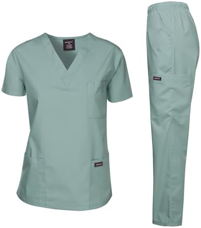 Dagacci Scrubs for Men Set - V-Neck Scrub Top and Cargo Pants - 8 Pockets Men Scrubs Set