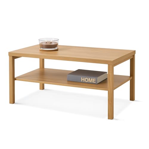 SelectTraders Oak Effect Coffee Table with 2-Tier Storage Shelf – Large Wooden Centre Table for Living Room Rectangular Side Table for Hallway or Lounge Modern Storage Coffee Table