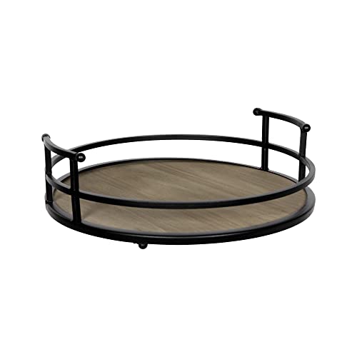 Stratton Home Decor Metal and Wood Round Tray | Wooden Coffee Table Tray Decor for Empty Table Surfaces | Decorative Round Serving Tray with Handles by Stratton Home Decor - Used condition - US$11.74