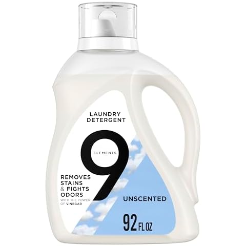 9 Elements Natural Liquid Laundry Detergent, Vinegar Powered, Unscented, 92 Fl Oz, 1 Count, Laundry Detergent Liquid, Washing Detergent Cover