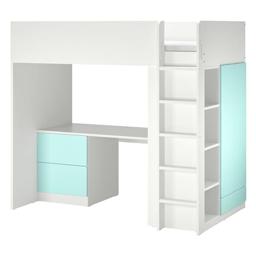IKEA SMÅSTAD - Cama alta de 90 x 200 cm, color blanco turquesa pálido/con escritorio con 3 cajones