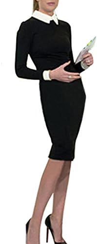 Misscat Women OL Professional Long Sleeve Lapel Slim Bodycon Stretch Cocktail Dress (S)