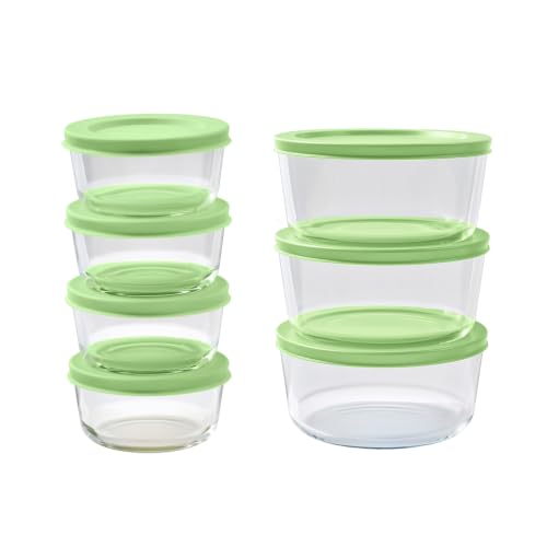 14-Piece Glass Food Storage Containers Set (7 Containers + 7 BPA-Free Lids) | 1-Cup & 4-Cup, Leakproof | Microwave, Freezer, Oven & Dishwasher Safe | Ideal for Meal Prep & Pantry Organization, green