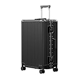 AnyZip Luggage PC+ABS Aluminum Frame Zipperless Checked Luggage Hard Shell Suitcase with TSA Lock Double Spinner Wheels 24 Inch Black