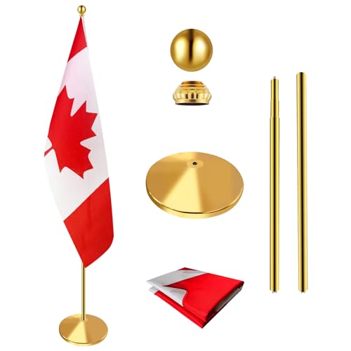 Indoor Flag Pole Kit with Updated Weighted & Thickened Base 6-8FT, Commercial Indoor Flagpole for Office School City Hall,Heavy Duty Indoor Stainless Steel Telescoping Flag Pole,Golden 1 P by WJTQTBT - Used condition - CA$68.90