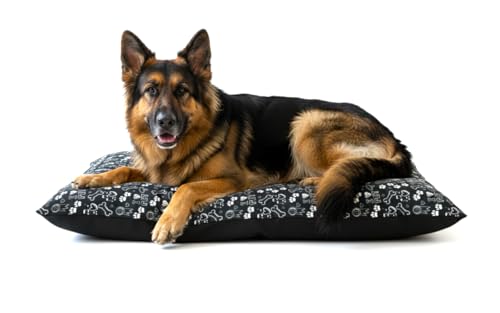 ZK ZuresKa Cama Perro Grande XXL (125x90x20 cm) – Desenfundable y Lavable con Cremallera Resistente – Camas para Perros Gigantes de Alta Densidad, Suave y Duradera (Negro_PETHUESOS, XXX-Large)