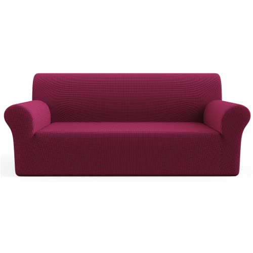 Yidaxing Funda de Sofá Antideslizante Elástica Jacquard Poliéster Cubre Muebles Lavable Antiarrugas (3 Plazas, Vino Tinto)