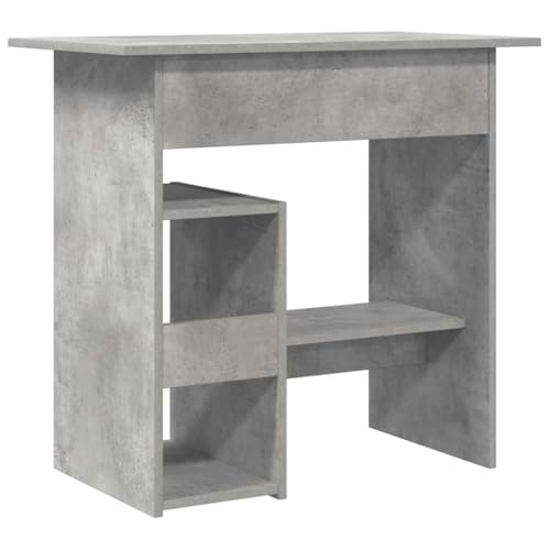Bureau gris béton 80 x 45 cm compact avec étagère et compartiment clavier - 7