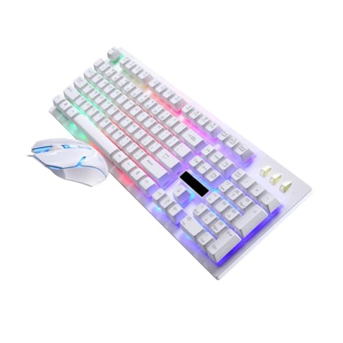 Kisangel Clavier Gamer Mécanique Filaire Blanc avec Souris Ergonomique Rétroéclairée USB pour PC Bureau Jeu