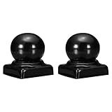 uxcell 2Pcs Metal Ball Post Cap, 1.63 x 1.63 Inch Round Fence Post Cap with Ball Top, Decorative Iron Pipe Caps for Square Posts, Handrail Guardrail, Deck Railing, Gate, Mailbox, Black