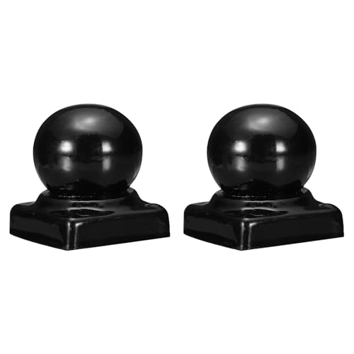 uxcell 2Pcs Metal Ball Post Cap, 1.63 x 1.63 Inch Round Fence Post Cap with Ball Top, Decorative Iron Pipe Caps for Square Posts, Handrail Guardrail, Deck Railing, Gate, Mailbox, Black