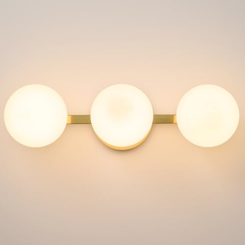 Image of Gold Globe Wall Sconce,Vanities Lights with 3 Milk Glass Shades | 6 inch Modern Spherical Vanity Sconces,Contemporary Small Brass Ball Lights Fixture for Entryway Bedside Bathroom,E26 Base