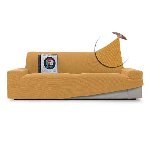 FAVERTI® Funda Sofá Super Elástica 3 plazas de 180 a 230 cm | Modelo NOVELE | Amarillo | Funda Universal Ideal para Cualquier Forma de sofá | Protector de Calidad Tejido Jacquard Tacto algodón