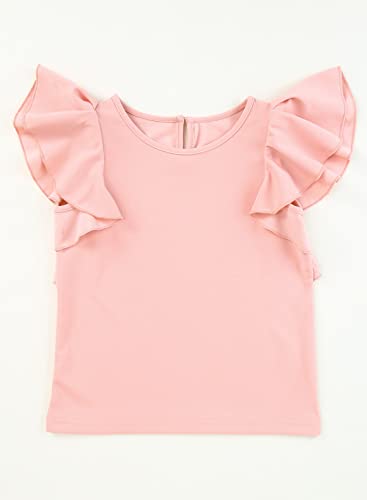 Image of blibean Girls Ruffle Short Sleeve Shirts Summer Tops Size 4-15Y | Cute Butterfly Sleeve Tee, Kids Fashion Casual Tshirt, Solid Blouse for Tween Teen, Dessy Outfits