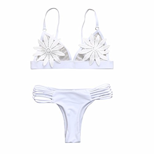 Sujetador Push-up de Mujer Sujetador de baño Floral Bikini Set Sexy Ladies Solid Beachwear Traje de baño Casual de Cintura Baja Xinantime (S, Blanco)