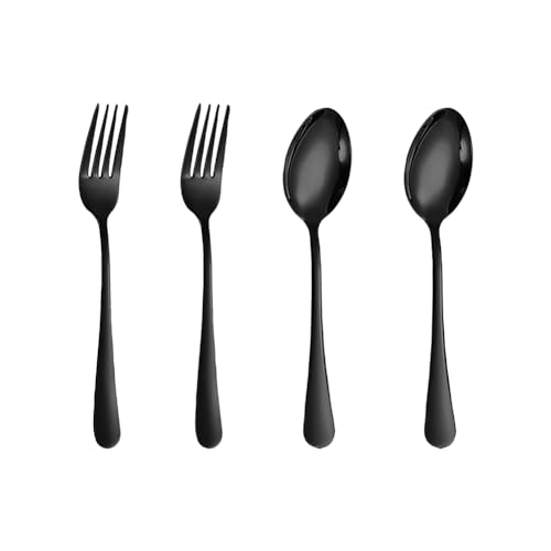 Lot de 4 fourchettes et cuillères en Acier Inoxydable pour dîner, fourchettes à gâteaux, Desserts, apéritifs, fourchettes Alimentaires, Couverts Noir