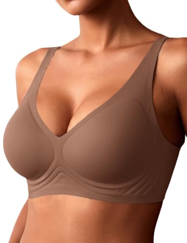 Yashelle Deep V Sleep Bra Seamless Wireless Jelly Bralette Nude Pink