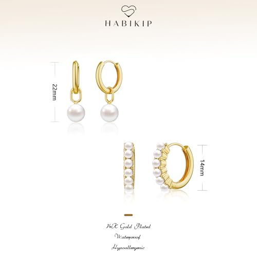 Gold Hoop Earrings for Women, Dainty 14k Gold Plated Drop Small Hoop Pearl Earrings Studs Set Trendy Dangle Cubic Zirconia Huggie Stacks Hypoallergenic Earrings Fashion Jewelry for Women4