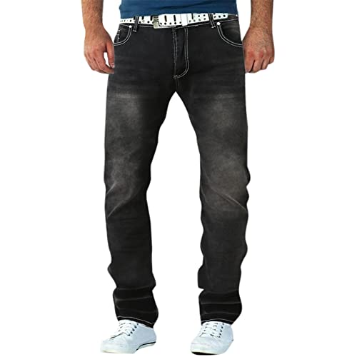 Hisoul Menâ€™s Moto Biker Jeans Slim Fit Stretch Distressed Ripped Denim Skinny Jeans Destroyed Denim Jeans Washed Pencil Pants Black