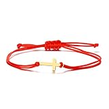 Pulseras Mujer Dama Pulsera Niñas Regalo Clásico Jesús Cruz Trenzado A Mano Lucky Negro Cuerda Roja Encanto De para Regalos Rojo-Oro
