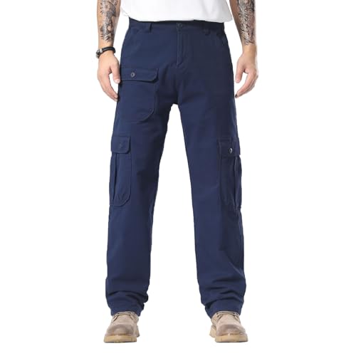 Plaid&Plain Men's Cargo Pants Relaxed Fit with Extra Front Pocket and Oversized Belt Loops LSC013