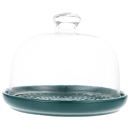 POPETPOP Plato de Exhibición para Pasteles Tapa de Vidrio Transparente Soporte para Alimentos de Cerámica Diseño Elegante para Fiestas para Postres y Galletas