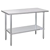 Profeeshaw Stainless Steel Prep Table 48x24 Inch NSF Commercial Work Table with Undershelf Heavy Duty Table for Kitchen Restaurant Home Hotel
