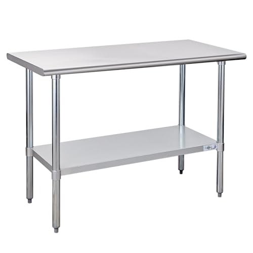 Profeeshaw Stainless Steel Prep Table 48x24 Inch NSF Commercial Work Table with Undershelf Heavy Duty Table for Kitchen Restaurant Home Hotel