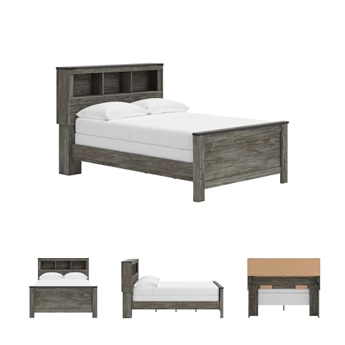 Signature Design by Ashley Frandern Rustic Bookcase Panel Bed with Nailhead Accents, Foundation or Box Spring Needed, Full, Gray by Signature Design by Ashley - Image 3