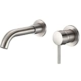 VALAZ - Grifo lavabo empotrado redondo monomando acero cepillado caño 15 cm serie Guadiana