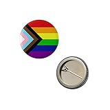 Inclusive Progress LGBTQ Rainbow Pride Flag Pin 1” Round Circle Shape Metal Button Pin Badge Pinback 1 inch Pin 25 mm 2.5 cm Black Power Black Lives Matter BLM