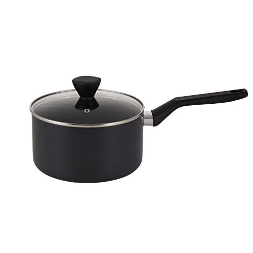 EPPMO 35Qt Hard Anodized Nonstick Sauce Pan with Lid Aluminum Black Small Pot with Bakelite Handle Dishwasher and Oven Safe PFOA Free