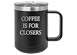 Rogue River Tactical Black Funny Salesman Coffee Is For Closers Stainless Steel Coffee Mug Travel Tumbler With Lid Novelty Cup Great Gift Idea For Realtor Real Estate Sales Salesperson