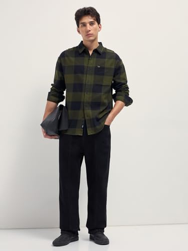 Image of Men's Grey Slim Fit Checked Flannel Casual Shirt
