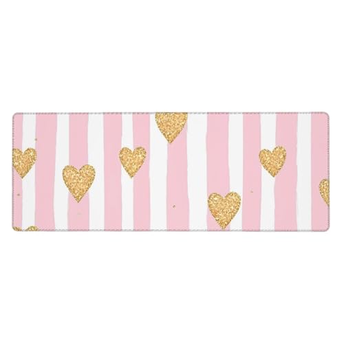 Tapis de souris rose antidérapant 80 x 30 cm à rayures graphiques élégantes