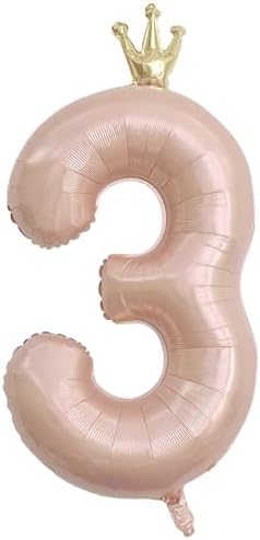 ASTARON Number 3 Balloon 40 Inch Number Balloons for Birthday Party Decorations Cream Brown 3rd Birthday Balloons with Crown for Girls Birthday Decor Anniversary Decorations