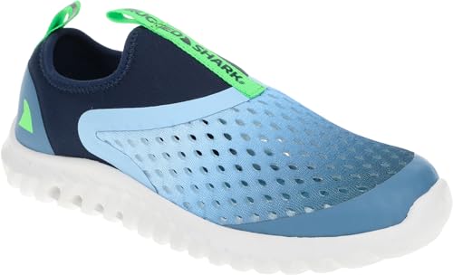 RUGGED SHARK Coast RNR Kids Water Shoe with Drainage Port, Athletic Runner Youth Sizes, Navy Blue/Green, Youth Size 6/Women's 8