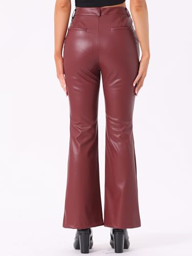 Allegra K Faux Leather Casual Pant for Women's High Waist Bell Bottom Flared Long PU Trouser3